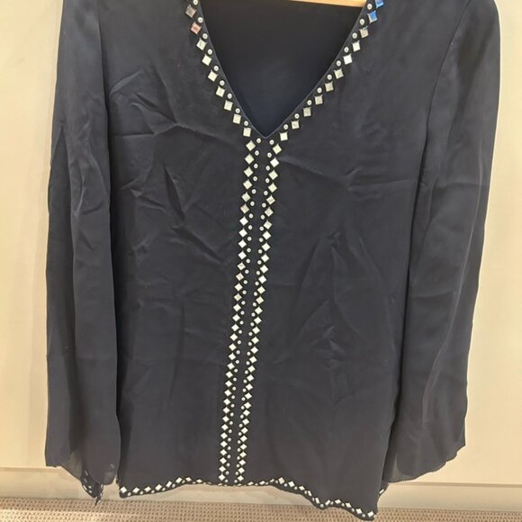 TORY BURCH Blouse in Dark Blue with Mirrored Ornaments - Size 2 - Picture 4 of 6